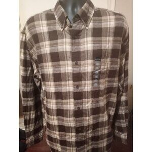 NEW St Johns Bay Flannel Shirt Men XLT Brown Plaid Button Front Long Sleeve NWT